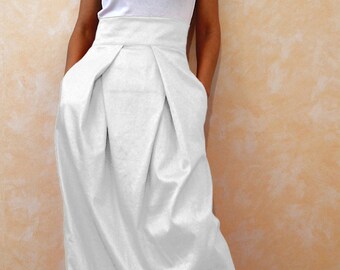 White Skirt for Women, High waist skirt, Long cotton skirt, Skirts with pockets, Wedding skirt, Fashion skirt, Skirts, Wrap Skirts, Pockets