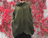 Coat for women, Hooded coat, Gray coat, Winter coat, Wool coat, Hooded jacket, Hooded cardigan, Extravagant coat by CARAMELfs T14016