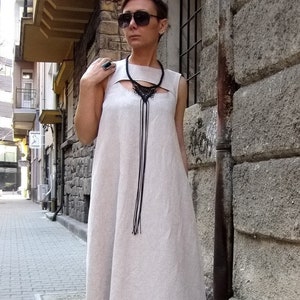 Summer linen dress, Long Linen dress, Maxi dress, Dress with pockets,  Sleeveless dress, Linen Clothing, Linen Romantic Dress,