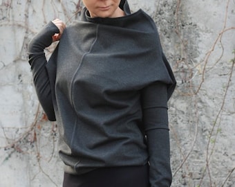 Gray Casual Turtleneck Top, Long sleeved blouse, Pullover, Minimalist Blouse, Casual top, Sweater women, Autumn Winter Top, Black top