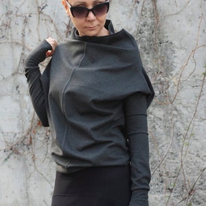 Gray Casual Turtleneck Top, Long sleeved blouse, Pullover, Minimalist Blouse, Casual top, Sweater women, Autumn Winter Top, Black top image 1