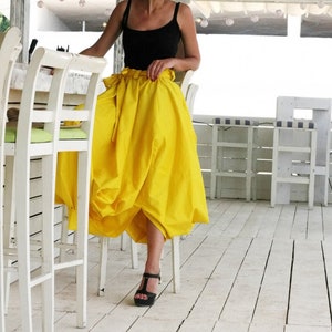 Yellow skirt women/ Skirts for Women/ Long Cotton Skirt/ Asymmetrical Skirt/ High Waist Skirt/ Skirts with Pockets/ Dress/ + Colors/ Summer