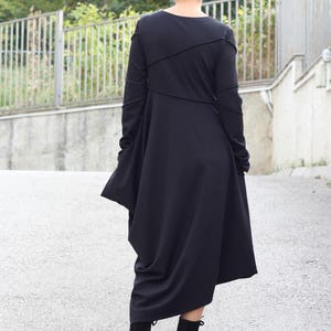 Deconstructive dress/ Dress women/ Long Sleeves Dress/ Black Dress with Pockets/ Asymmetrical Dress/ Casual Dress/ Long dress/ Dresses/Tunic image 9