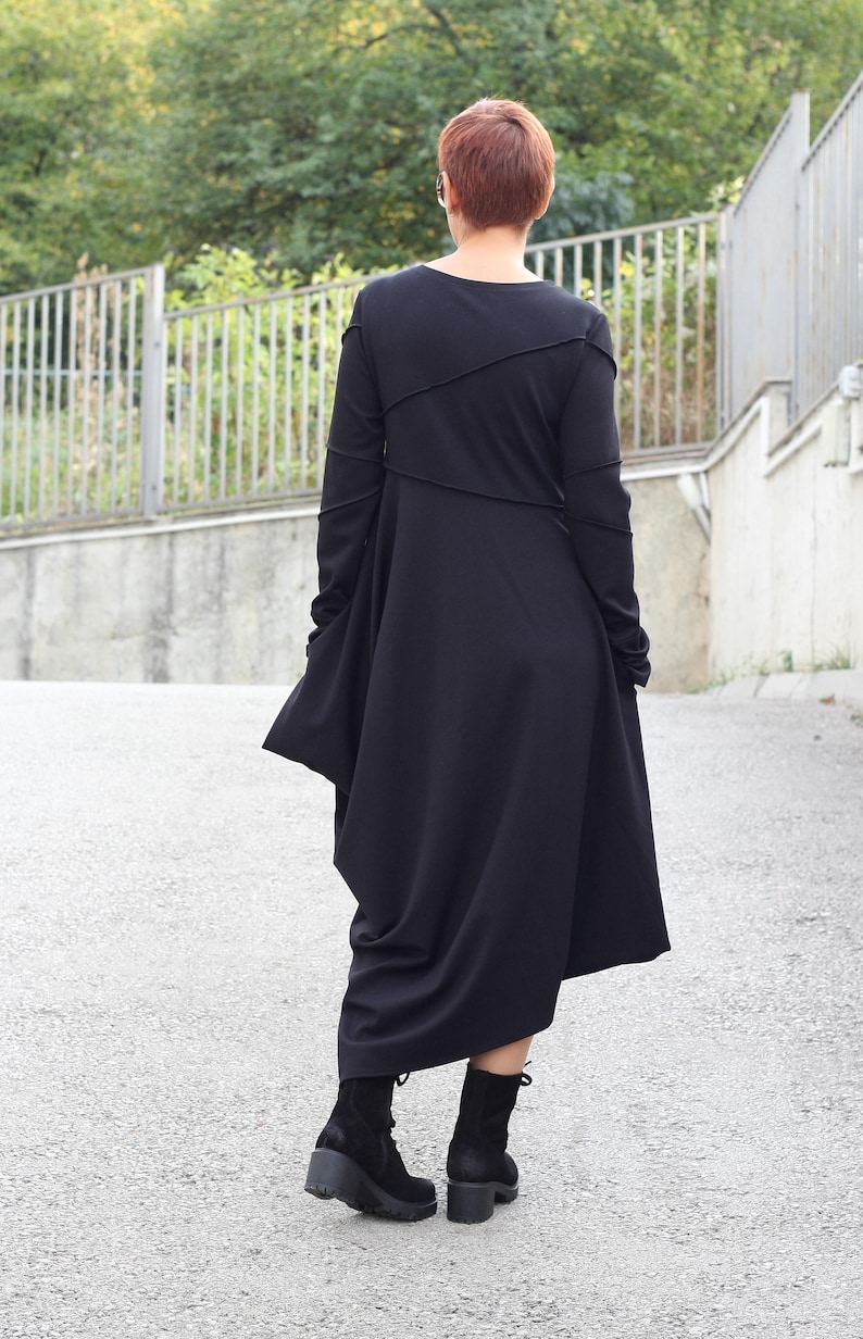 Deconstructive dress/ Dress women/ Long Sleeves Dress/ Black Dress with Pockets/ Asymmetrical Dress/ Casual Dress/ Long dress/ Dresses/Tunic image 9