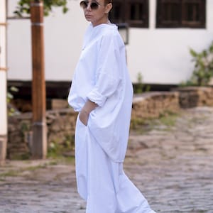 Oversize Linen Blouse, Linen Shirt for Women, Loose Linen Top, Long Sleeve Top, Blouses Women, White Linen Shirt, Linen Tunic, Shirt Dress image 9