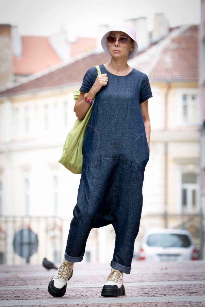 Harem Jumpsuit women/ Linen jumpsuit/ Sleeve Jumpsuit/ Etsy