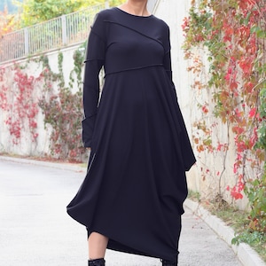 Dress women/ Long Sleeves Dress/ Black Dress with Pockets/ Asymmetrical Dress/ Casual Dress/ Long dress/ Dresses/Tunic/Deconstructive dress image 7