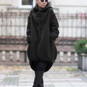 Coat for women/ 100% Wool coat/ Hooded coat/ Winter coat/ Extravagant coat/ Plus size/ Designer coat/ Jacket/ Hooded cardigan/ High quality image 9