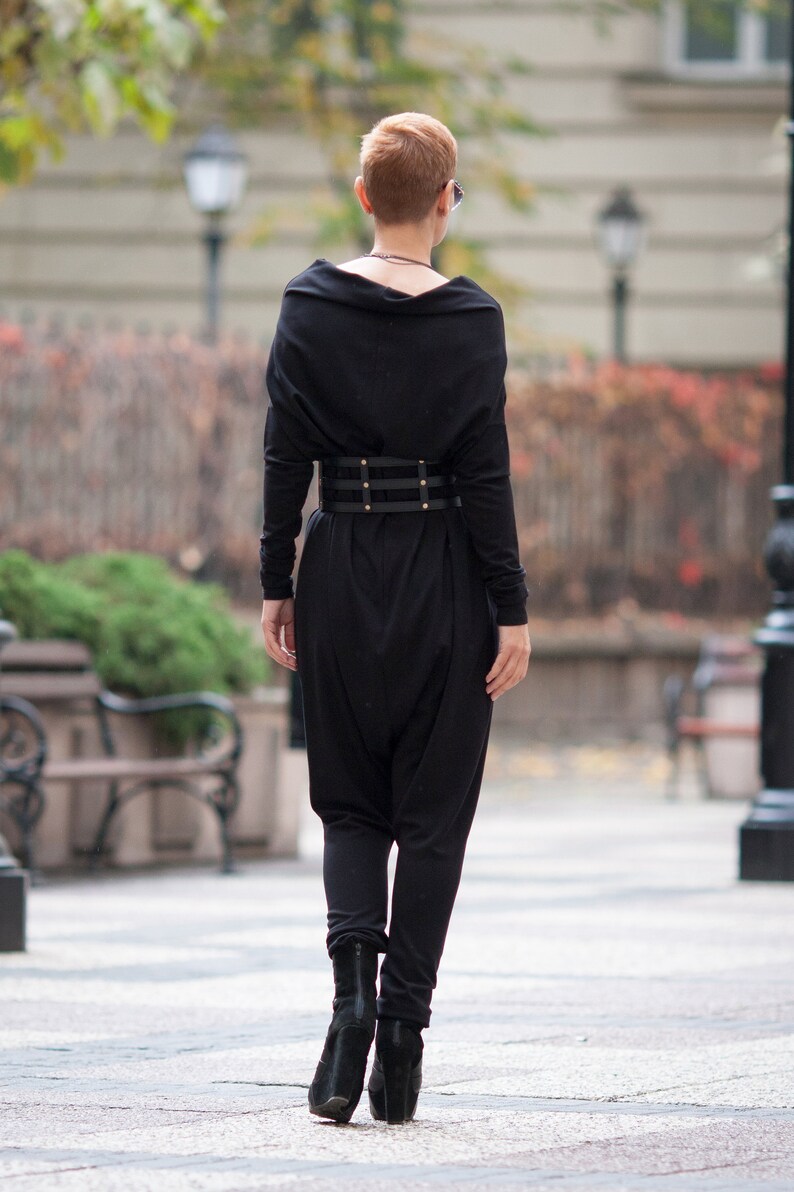 Drop Crotch Jumpsuit with Lettering in Black