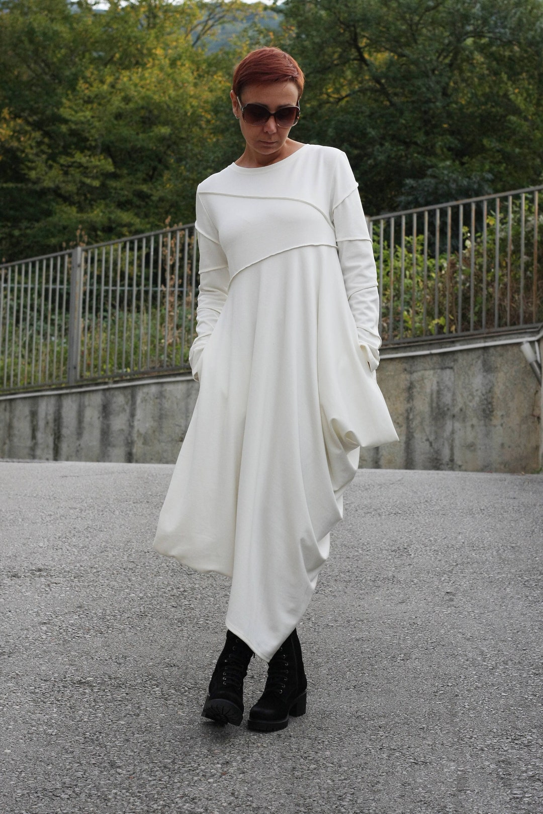 white long sleeve asymmetrical dress Sami Miro Vintage