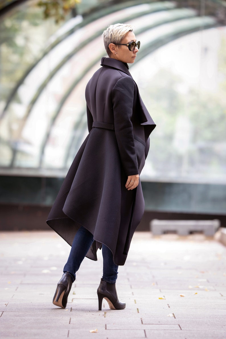 Black Coat/ Lightweight Women's Coat/ Asymmetric Coat/ Elegant Coat/ Occasion Coat/ Women's Coat/ Trend Coat/ Belted Coat/ Neoprene/ NEW image 4