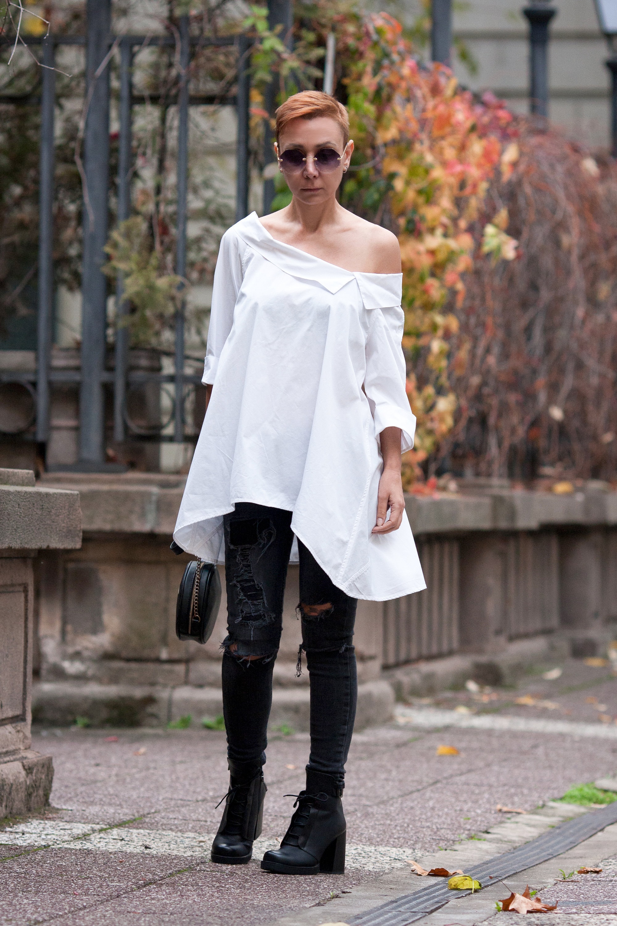 White Cotton Blouse – off Shoulder Asymmetrical Top for Women 