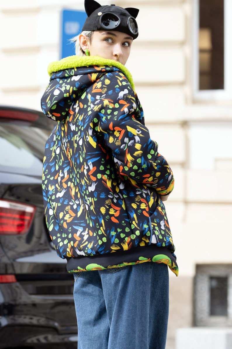 Cozy Multicolor Neoprene Jacket with Bear Lining image 2