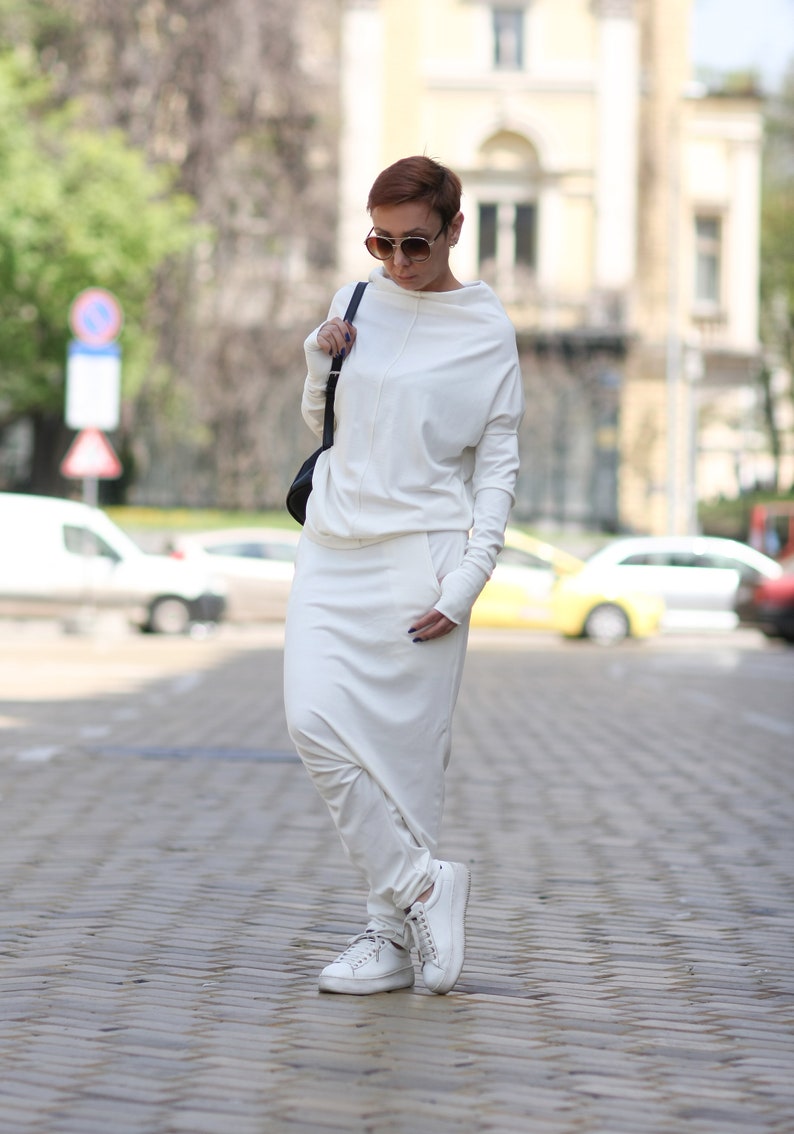 Ivory casual top/ Long sleeved blouse/ Turtleneck top/ Unique Ivory