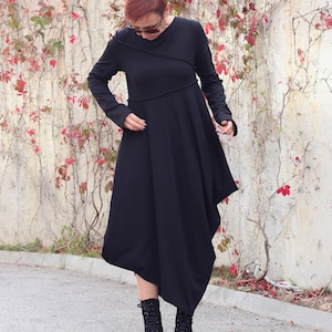 Deconstructive dress/ Dress women/ Long Sleeves Dress/ Black Dress with Pockets/ Asymmetrical Dress/ Casual Dress/ Long dress/ Dresses/Tunic image 4