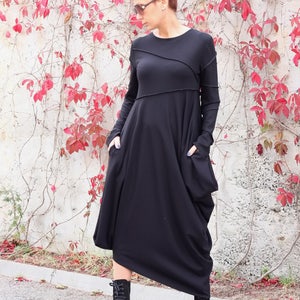 Deconstructive dress/ Dress women/ Long Sleeves Dress/ Black Dress with Pockets/ Asymmetrical Dress/ Casual Dress/ Long dress/ Dresses/Tunic image 8