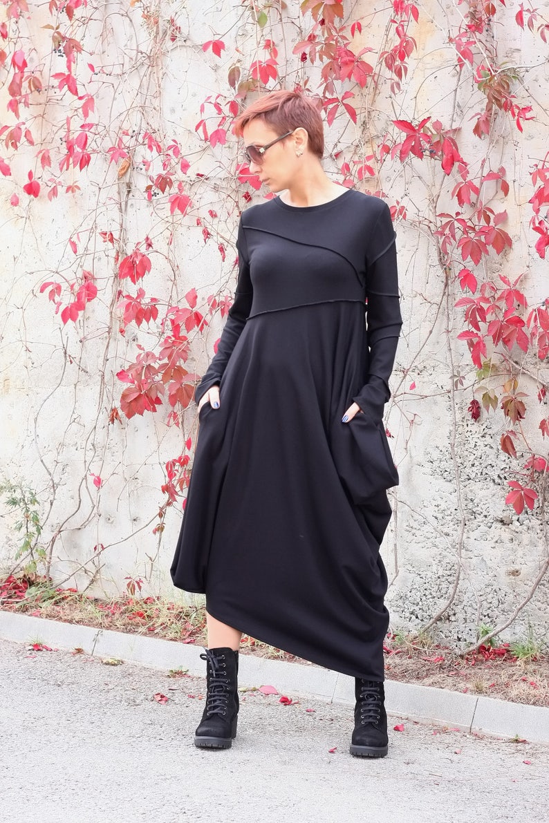 Deconstructive dress/ Dress women/ Long Sleeves Dress/ Black Dress with Pockets/ Asymmetrical Dress/ Casual Dress/ Long dress/ Dresses/Tunic image 8