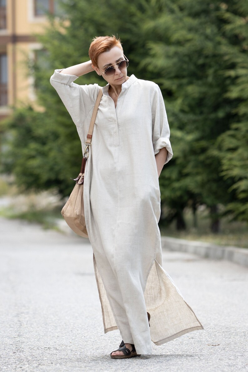 Linen maxi dress, Linen shirt dress, Summer dress, Lightweight linen dress, Flowy linen dress, Bohemian linen dress, Breathable linen dress image 1