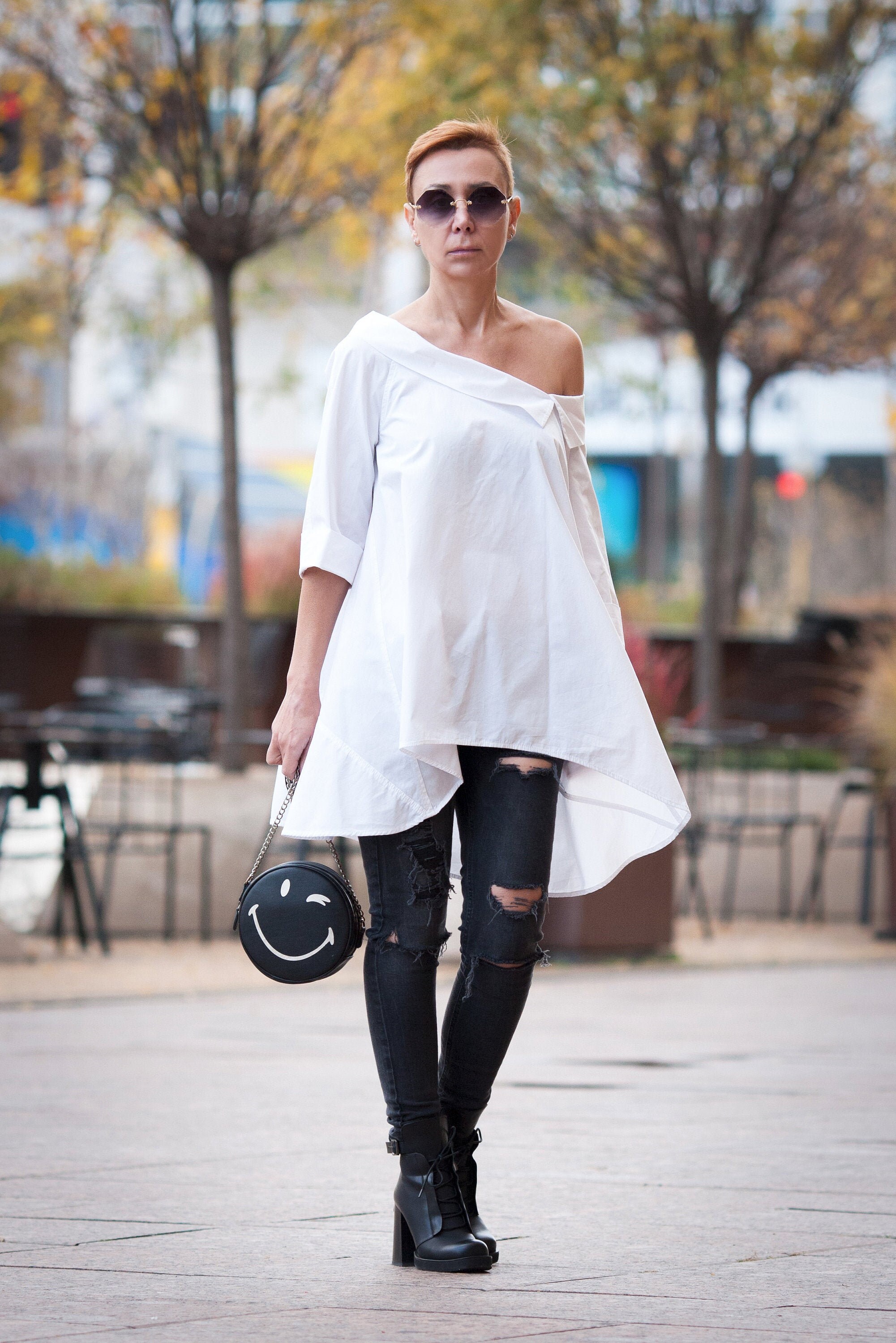 White Cotton Shirt/ Tunic Top/ Blouse 