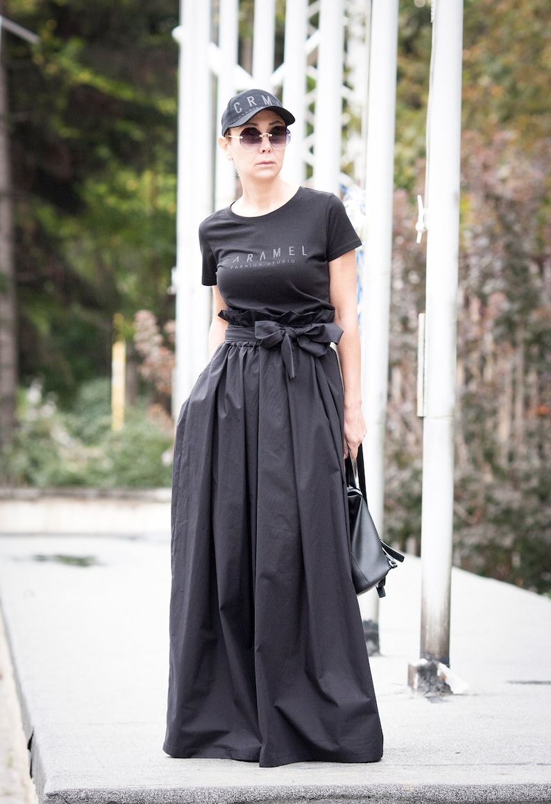 Black maxi skirt/ Floor length skirt/ Long cotton skirt/ High image 1