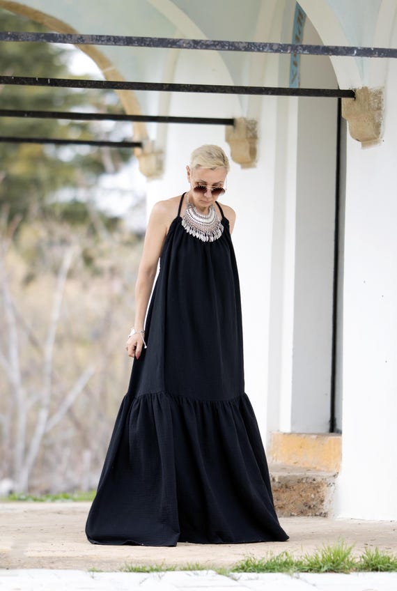 breathable black cotton dresses Kyra Gauze | Midi Dress | Black - Boho Relaxed Fit Cotton LBD