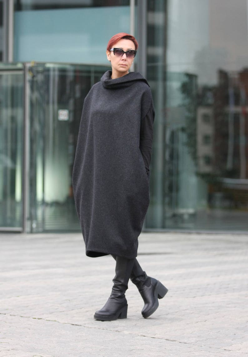 Winter Dress / Warm Dress / Gray Wool Dress / Pinafore / Side Etsy