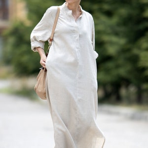 Linen maxi dress, Linen shirt dress, Summer dress, Lightweight linen dress, Flowy linen dress, Bohemian linen dress, Breathable linen dress image 6