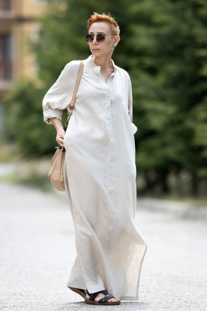 Linen maxi dress, Linen shirt dress, Summer dress, Lightweight linen dress, Flowy linen dress, Bohemian linen dress, Breathable linen dress image 6