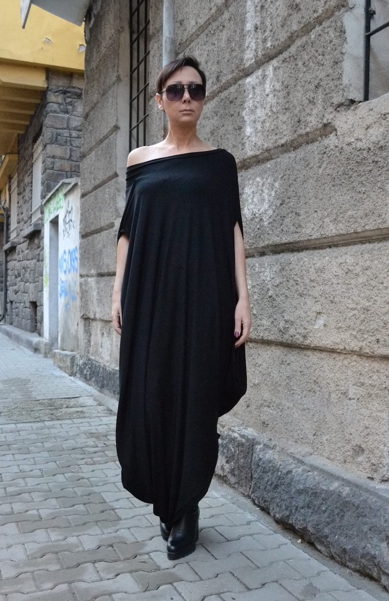 Maxi Dress Women/ Tunic/ Kaftan/ Zen Draped Tunic/ Black Top/ Etsy