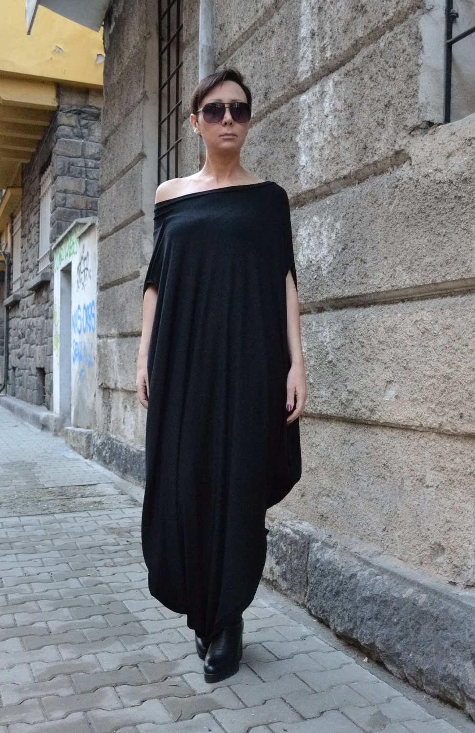 Maxi Dress Women/ Tunic/ Kaftan/ Zen Draped Tunic/ Black Top/ | Etsy