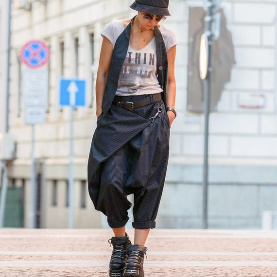 Baggy Striped Trousers Elastic Waist Unisex Loose Fit - Etsy