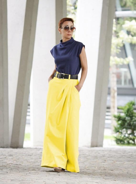Pantaloni gialli donna/ Pantaloni donna/ Pantaloni a vita | Etsy Italia