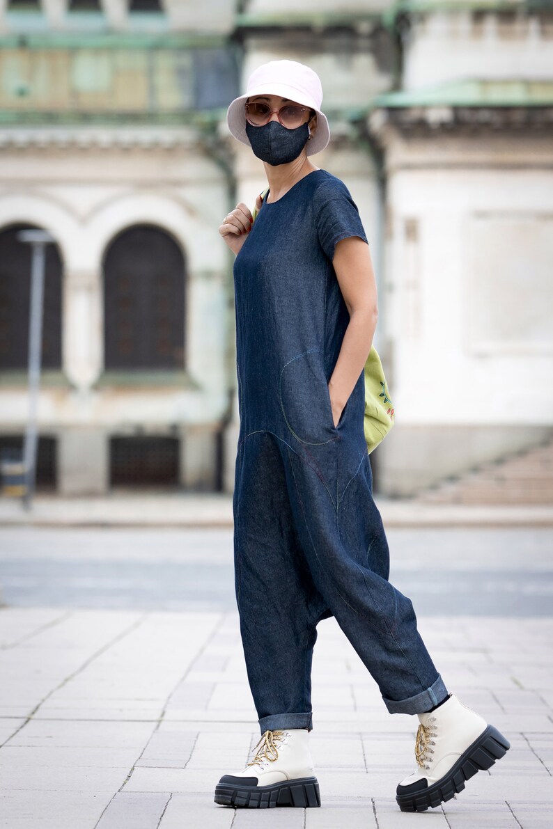 Harem Jumpsuit women/ Linen jumpsuit/ Sleeve Jumpsuit/ Etsy