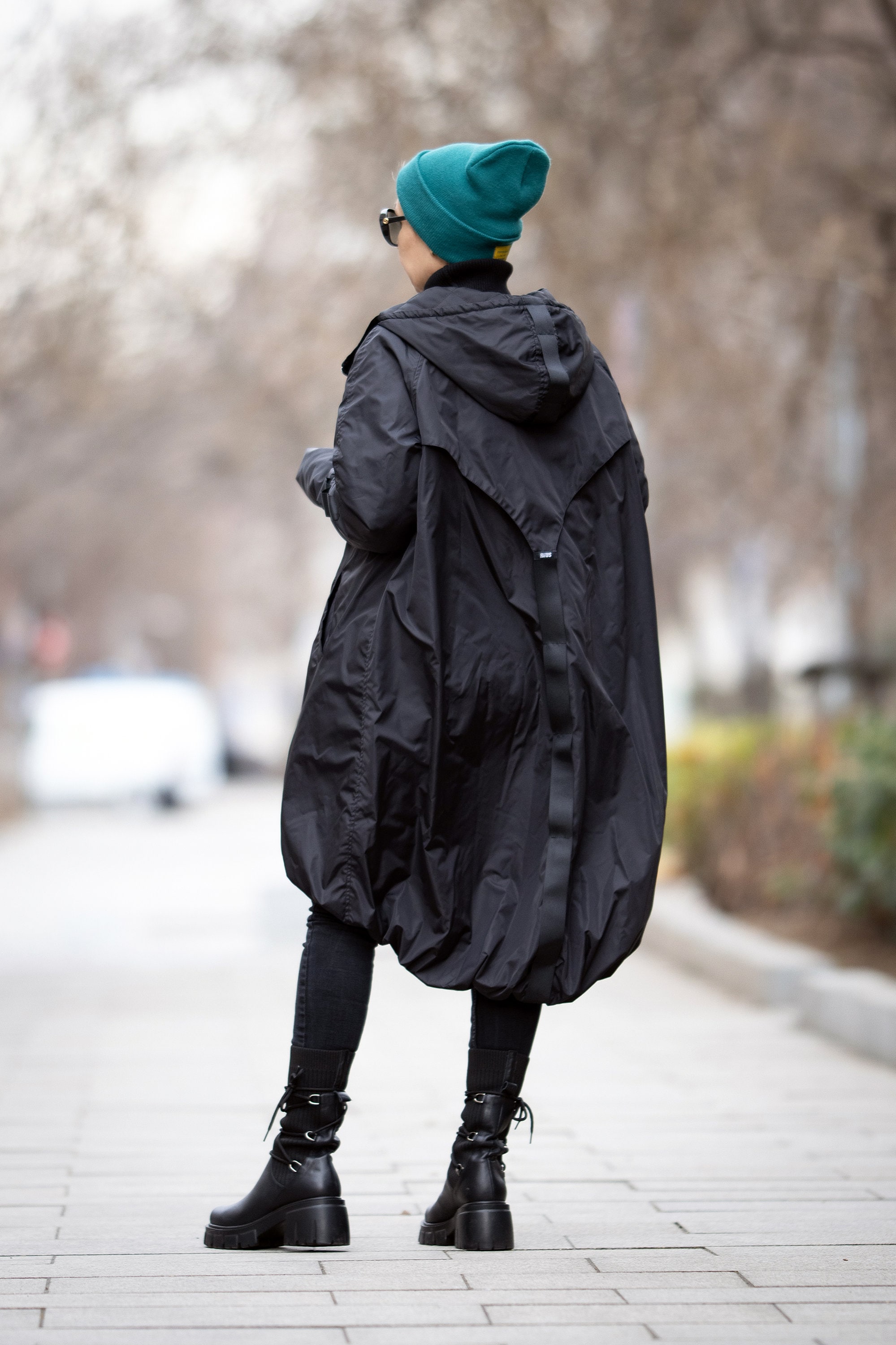 Black Quilted Asymmetrical Jacket, Hooded Minimalist Womens