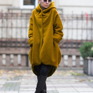 Coat for women/ 100% Wool coat/ Hooded coat/ Winter coat/ Extravagant coat/ Plus size/ Designer coat/ Jacket/ Hooded cardigan/ High quality Mustard