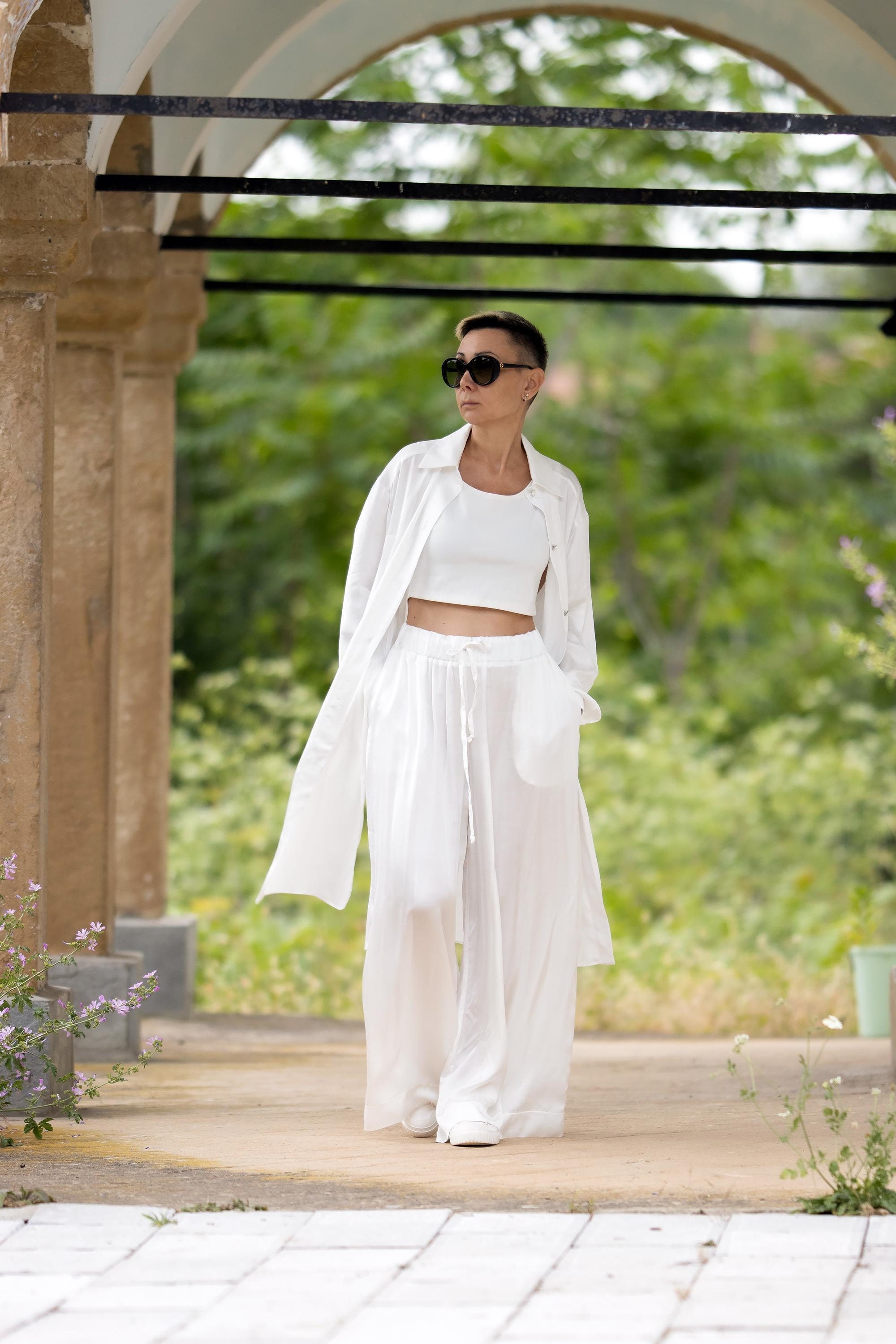 ivory wide leg dress pants Satin how to style pleated pants