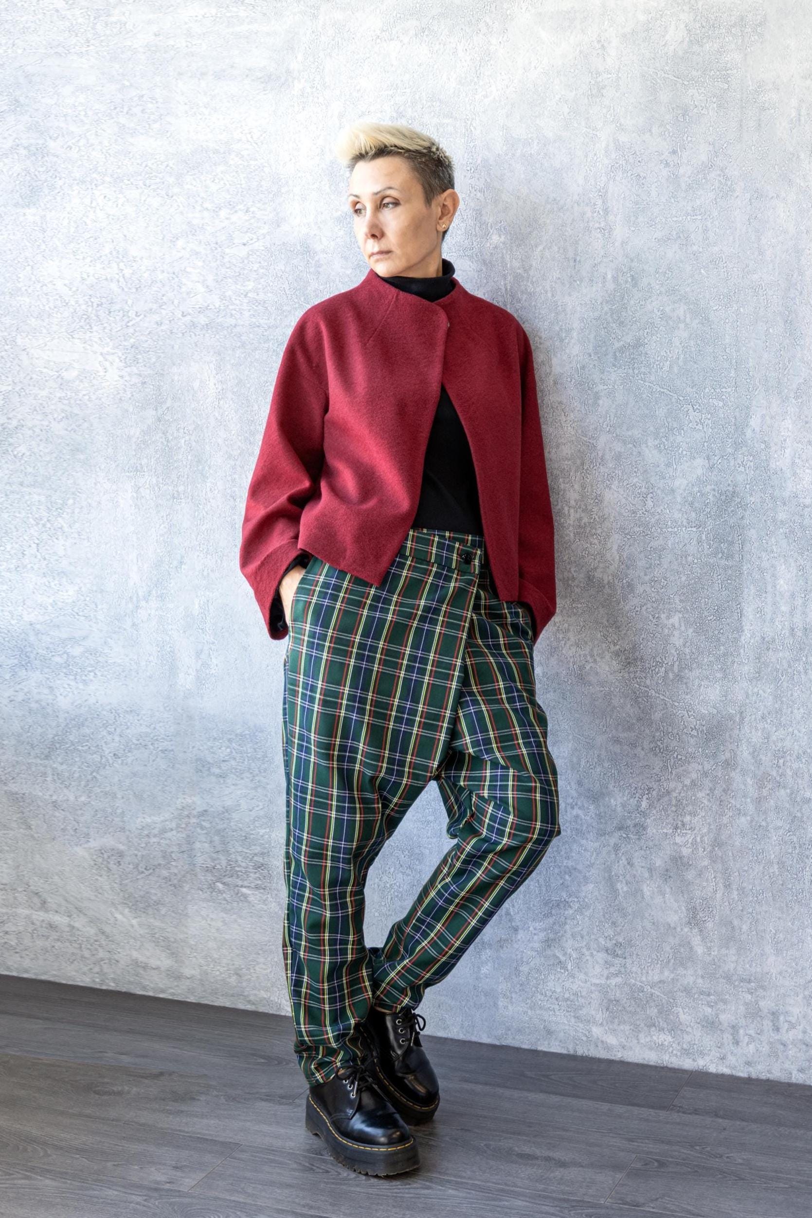 Unisex Harem Pants – Drop Crotch Plaid Trousers, Checkered Bottoms