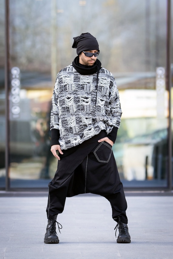 Black Pants Men/ Harem Pants Men/ Drop Crotch Pants/ Loose Pants