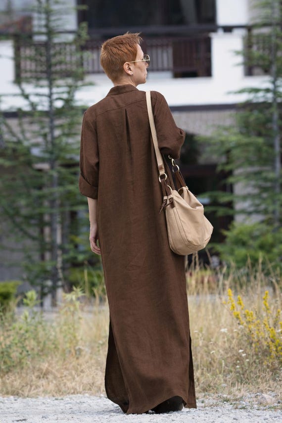 brown maxi dress linen Shirt Loose Fit Long Sleeve Kaftan F03309 Disney Descendants Evie Blue Size:USA 18 (XXXXL)/50 in.(127 cm)Garment Chest Belted No pockets Ideal