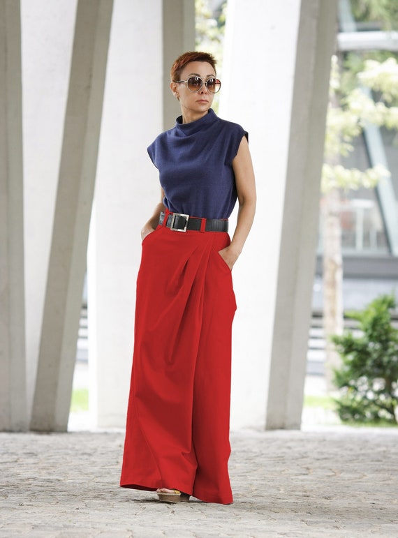 Pantalon taille top haute rouge