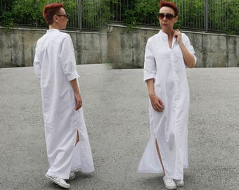 Pure Linen Shirt Dress for Women, Beach Shirt, Boho Maxi Dress, Long Linen Dress, Linen Kaftan, Summer Shirt Dress