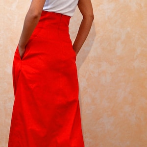 Skirts with Pockets, Red Maxi Skirt Women, Skirts for Women, High Waist Skirt, Long Cotton Skirt, Wedding Skirt, Fashion Skirt, Wrap Skirts image 5