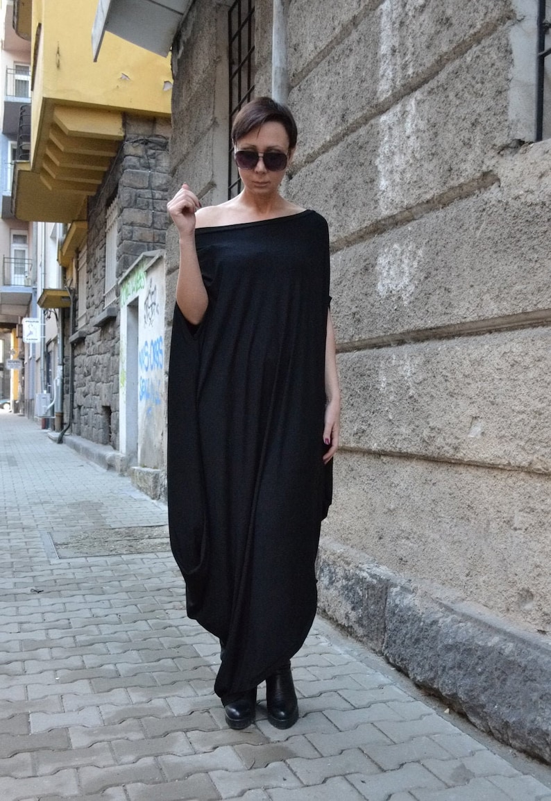 Maxi Dress Women/ Tunic/ Kaftan/ Zen Draped Tunic/ Black Top/ Etsy