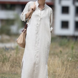 Linen maxi dress, Linen shirt dress, Summer dress, Lightweight linen dress, Flowy linen dress, Bohemian linen dress, Breathable linen dress image 7