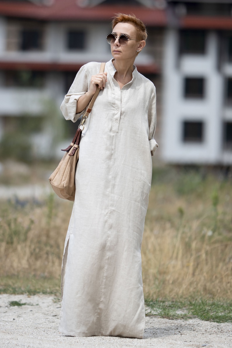 Linen maxi dress, Linen shirt dress, Summer dress, Lightweight linen dress, Flowy linen dress, Bohemian linen dress, Breathable linen dress image 7