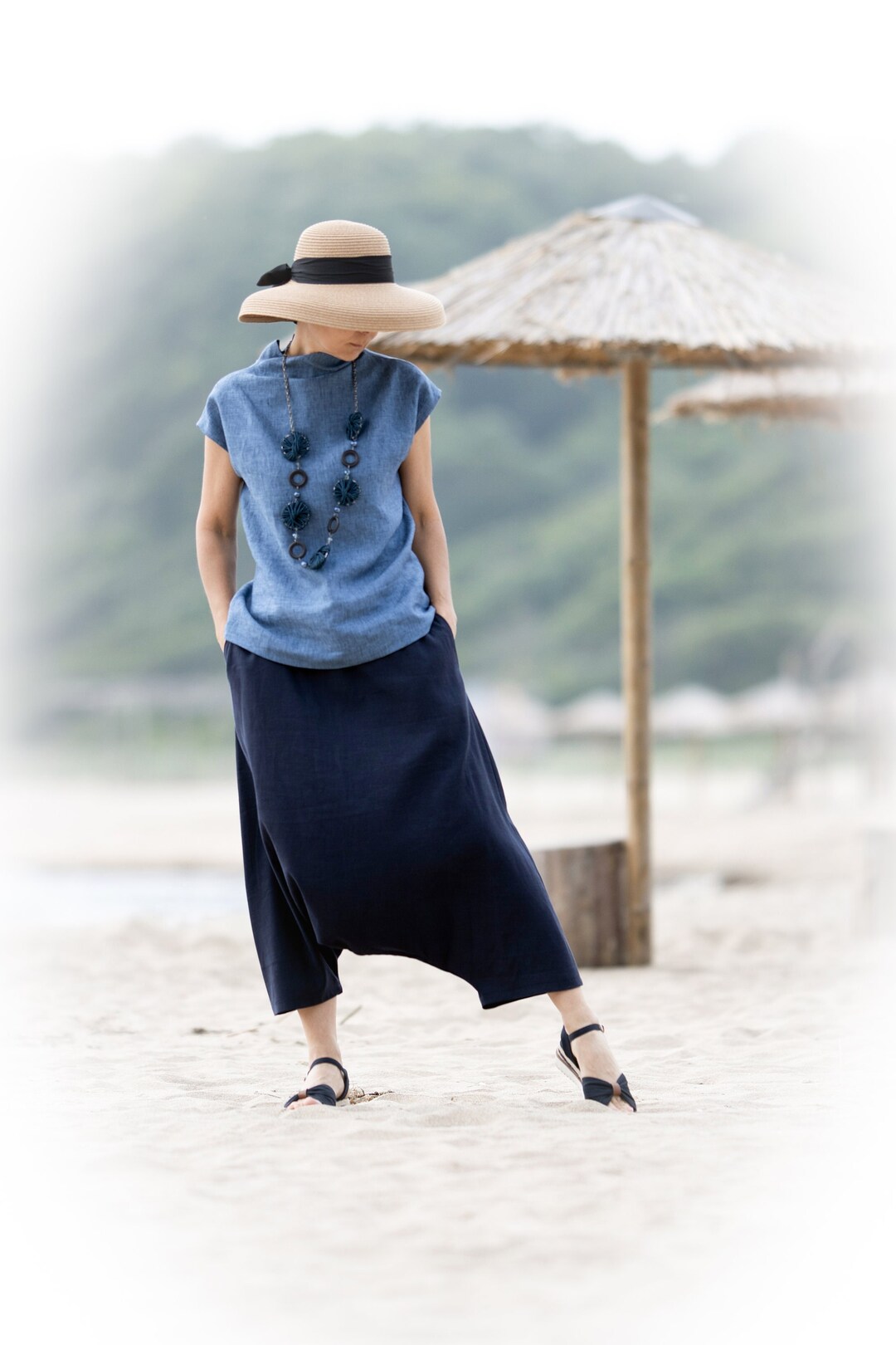 LINEN BOTTOM, Linen PANTS, Linen Baggy Pants, Linen Loose Pants, Resort ...