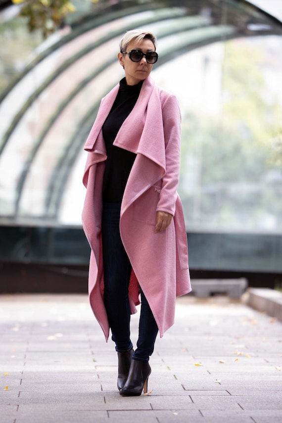 Pink Wool Coat/ Lightweight Women's Coat/ Asymmetric Wool - Etsy