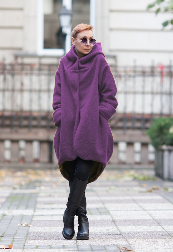 manteau laine violet