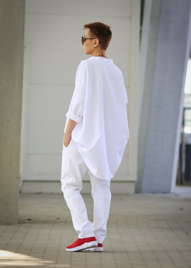 Oversize Linen Blouse, Linen Shirt for Women, Loose Linen Top, Long Sleeve Top, Blouses Women, White Linen Shirt, Linen Tunic, Shirt Dress image 4