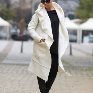 Hooded coat for women/ White coat/ Wool cardigan/ Wool coat/ Cloak women/ Coat with pocket/ Designer top/ Fashion coat/ Unisex coat/ Belt image 9